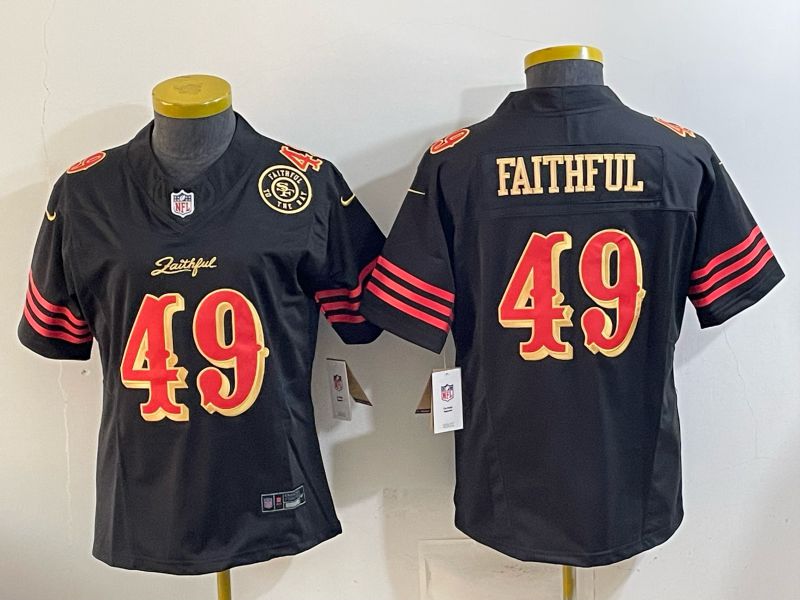 Women 2026 San Francisco 49ers #49 Faithful Black gold Nike Limited NFL Jersey style 003